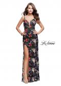Picture of: Floral Print Prom Gown with Plunging Neckline and Leg Slit in Multi, Style: 25900, Detail Picture 2