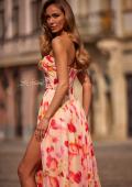 Picture of: Strapless Floral Print Chiffon A-Line Gown with High Slit in Multi, Style: 33404, Detail Picture 2