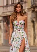 Picture of: Floral Print A-Line Chiffon Gown with High Slit in Multi, Style: 33450, Detail Picture 2