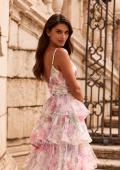 Picture of: Floral Ruffle Tiered Gown with Slit and Spaghetti Straps in Multi, Style: 33740, Detail Picture 2