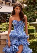 Picture of: Strapless Layered Ruffle Gown with High Slit in Multi, Style: 33855, Detail Picture 2