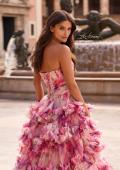 Picture of: Strapless Tiered Floral Ruffle Gown with High Slit in Multi, Style: 33842, Detail Picture 4