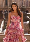 Picture of: Strapless Tiered Floral Ruffle Gown with High Slit in Multi, Style: 33842, Detail Picture 5