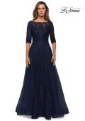 Picture of: Lace and Tulle A-line Gown with Three Quarter Sleeves, Style: 28036, Detail Picture 8