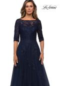 Picture of: Lace and Tulle A-line Gown with Three Quarter Sleeves, Style: 28036, Detail Picture 10