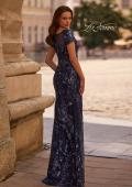 Picture of: Long Beaded Lace Dress with Sheer Neckline, Style: 29961, Back Picture