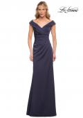 Picture of: Satin Floor Length Gown with Ruched Detailing in Navy, Style: 26523, Detail Picture 1