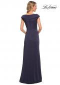 Picture of: Satin Floor Length Gown with Ruched Detailing in Navy, Style: 26523, Detail Picture 2