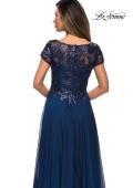 Picture of: Short Sleeve Metallic Lace Evening Dress with Chiffon Skirt, Style: 27924, Detail Picture 4