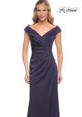 Picture of: Satin Floor Length Gown with Ruched Detailing in Navy, Style: 26523, Detail Picture 7
