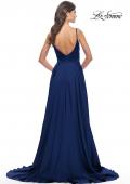 Picture of: Luxury Satin Gown with Criss Cross Bodice in Navy, Style: 31233, Detail Picture 8