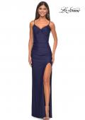 Picture of: Bustier Jersey Dress with Ruching and High Neckline in Navy Blue, Style: 32238, Detail Picture 1