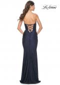 Picture of: Rhinestone Embellished Jersey Dress with Strapless Sweetheart Top in Navy, Style: 31945, Detail Picture 5