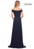 Picture of: Off the Shoulder Net Jersey Long Dress with Ruching in Navy, Detail Picture 9