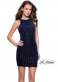 Picture of: Velvet Homecoming Dress with Scattered Rhinestones in Navy, Style: 26789, Main Picture