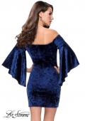 Picture of: Trendy Velvet Dress with Off the Shoulder Bell Sleeves in Navy, Style: 26640, Back Picture
