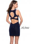 Picture of: Velvet Homecoming Dress with Scattered Rhinestones in Navy, Style: 26789, Back Picture