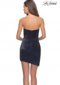 Picture of: Satin Asymmetrical Strapless Homecoming Dress in Navy, Style: 28187, Back Picture