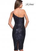 Picture of: Sequin Midi Evening Dress with One Shoulder in Navy, Style 30935, Back Picture