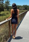 Picture of: Embellished Corset Satin Mini Dress in Navy, Style: 33243, Back Picture
