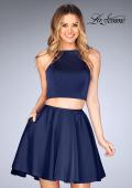 Picture of: Short Two Piece Homecoming Dress with Lace Up Back in Navy, Style: 25114, Detail Picture 1