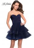 Picture of: Short Homecoming Dress with Tiered Tulle Skirt in Navy, Style: 26654, Detail Picture 1