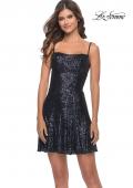 Picture of: Modern Skater Short Dress with Straight Neckline in Navy, Style: 30915, Detail Picture 1