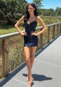 Picture of: Embellished Corset Satin Mini Dress in Navy, Style: 33243, Detail Picture 1