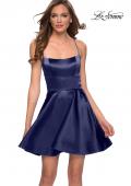 Picture of: Satin Fit and Flare Short Dress with Lace Up Open Back in Navy, Style: 29342, Detail Picture 2