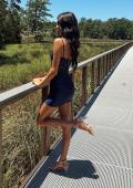 Picture of: Embellished Corset Satin Mini Dress in Navy, Style: 33243, Detail Picture 2