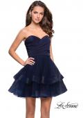 Picture of: Short Homecoming Dress with Tiered Tulle Skirt in Navy, Style: 26654, Detail Picture 3