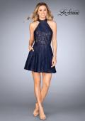 Picture of: Short Halter Top Dress with Scallop Keyhole Back in Navy, Style: 25099, Detail Picture 4