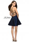 Picture of: Fit and Flare Satin Short Dress with Deep Neckline in Navy, Style: 26659, Detail Picture 4