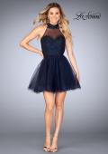 Picture of: Short Tulle Dress with High Neckline and Beading in Navy, Style: 25293, Detail Picture 6