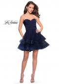 Picture of: Short Homecoming Dress with Tiered Tulle Skirt in Navy, Style: 26654, Detail Picture 6