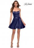 Picture of: Satin Fit and Flare Short Dress with Lace Up Open Back in Navy, Style: 29342, Detail Picture 6