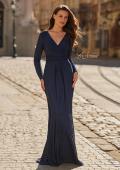 Picture of: Long Sleeve Rhinestone Gown with Pleated Waist in Navy, Style: 33310, Main Picture