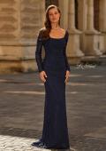 Picture of: Long Sleeve Square Neck Rhinestone Gown in Navy, Style: 33311, Main Picture