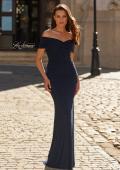 Picture of: Off the Shoulder Ruched Rhinestone Evening Gown in Navy, Style: 33312, Main Picture