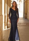 Picture of: Lace Long Sleeve V-Neck Evening Gown in Navy, Style: 33333, Main Picture