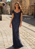 Picture of: Off-the-Shoulder Brocade Gown with Sweetheart Neckline in Navy, Style: 33571, Main Picture