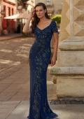 Picture of: Beaded Floral Gown with Sweetheart Neckline in Navy, Style: 33577, Main Picture