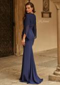 Picture of: V-Neck Gown with Sheer Flutter Sleeves in Navy, Style: 33215, Back Picture
