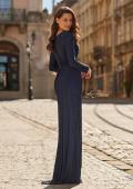 Picture of: Long Sleeve Rhinestone Gown with Pleated Waist in Navy, Style: 33310, Back Picture