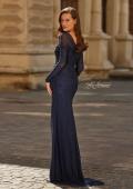 Picture of: Long Sleeve Square Neck Rhinestone Gown in Navy, Style: 33311, Back Picture