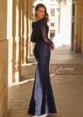 Picture of: Lace Long Sleeve V-Neck Evening Gown in Navy, Style: 33333, Back Picture