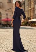 Picture of: Three-Quarter Sleeve Jersey Gown with Ruched Bodice in Navy, Style: 33540, Back Picture