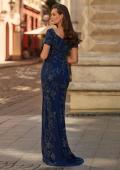 Picture of: Beaded Floral Gown with Sweetheart Neckline in Navy, Style: 33577, Back Picture