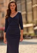 Picture of: Three-Quarter Sleeve Jersey Gown with Ruched Bodice in Navy, Style: 33540, Detail Picture 1