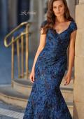 Picture of: Cap Sleeve Metallic Brocade Gown with V-Neckline in Navy, Style: 33578, Detail Picture 1